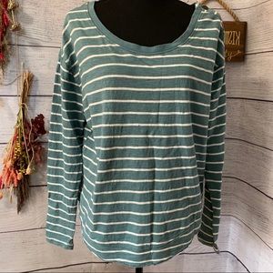 Free People loose-fit teal striped casual top